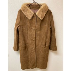 VINTAGE SUEDE & MINK FUR COLLAR 3/4 Length Coat Medium